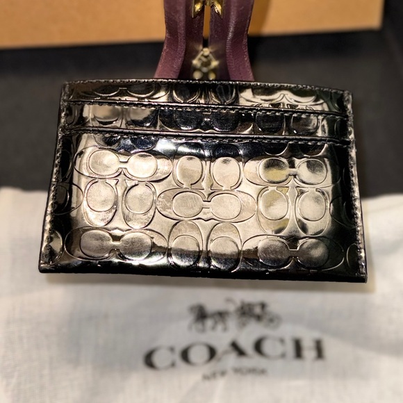 Coach Patent Leather mini C monogram card holder with dust bag - Picture 3 of 11